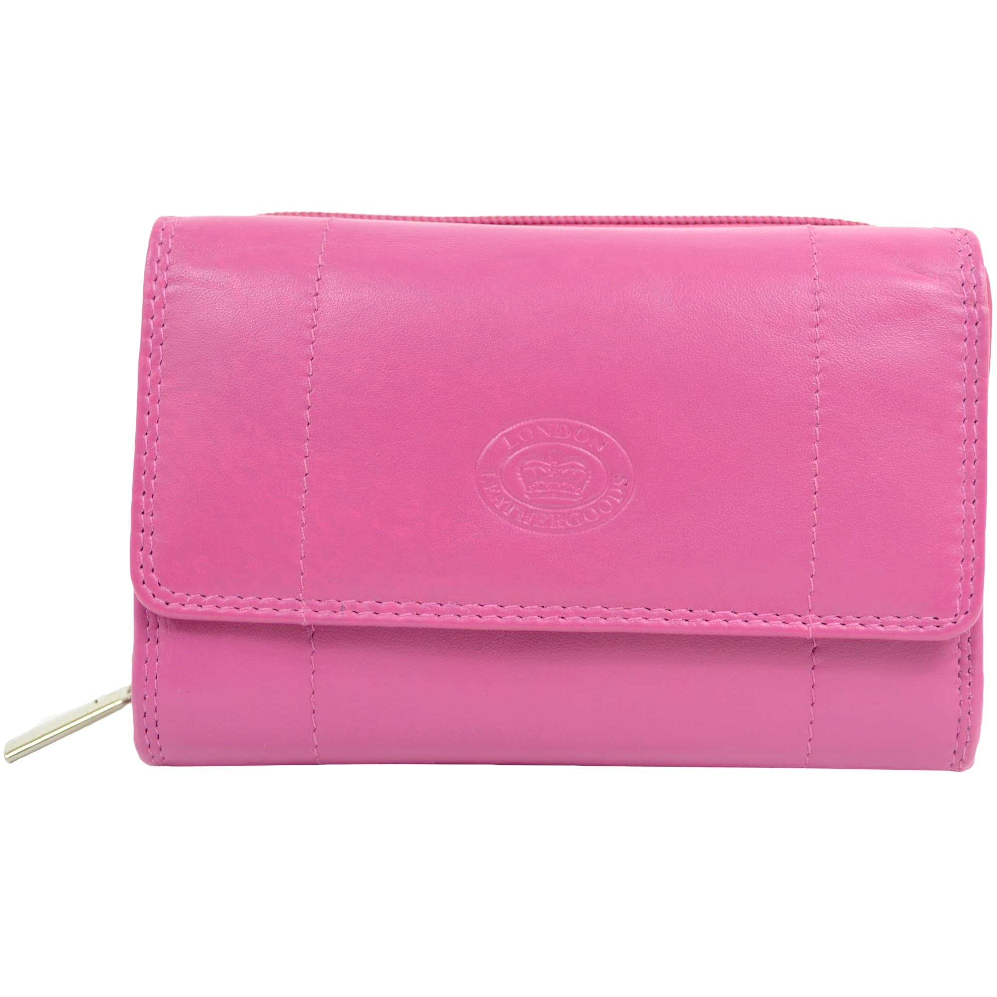 Ladies Soft Real Nappa Leather Zip-around Purse with Front Flap and Double Credit Card Swing Section (Lilac/Dark Brown/Dark Red/Mid Brown) (Blush)