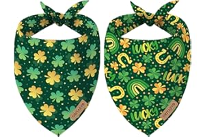 Oritasy St. Patrick's Day Dog Bandanas, 2-Pack Triangle Reversible Love Pet Scarves, Premium Fabric, Irish Bandana for All Dogs (Large, Style 1)