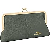 Royal Bagger RFID Kiss Lock Wallet, Solid Color Multi-card Slots Card Holder, Genuine Cow Leather Clutch Purses for Women 1468 (Almond Green)