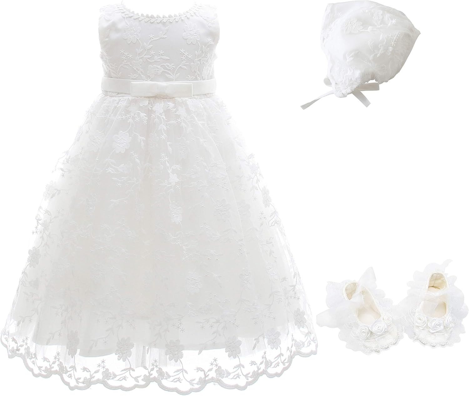 Glamulice Baby Girls Flower Christening Baptism Dress Formal Party Special Occasion Dresses for Toddler