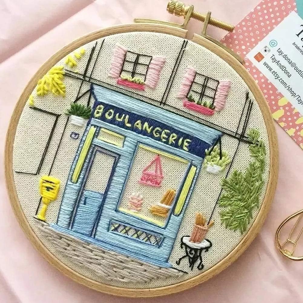 Jlong Embroidery Kit, Full Range of Embroidery Starter Kits with Floral Pattern and Instructions, 20cm Bamboo Embroidery Hoop for Adult Beginner