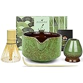 Artcome Premium Matcha Tea Set - 20.2oz Ceramic Bowl, Bamboo Whisk, Scoop, Whisk Holder & Brewing Guide - Complete Set for Authentic Japanese Matcha Ceremony