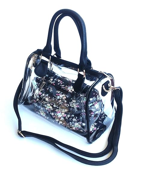 Bolso transparente con neceser diseñado en flores multicolor.