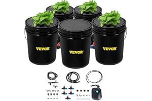 VEVOR DWC Hydroponic System, 5 Gallon 5 Buckets, Deep Water Culture Growing Bucket, Hydroponics Grow Kit with Pump, Air Stone and Connected Reservoir, for Indoor/Outdoor Leafy Vegetables