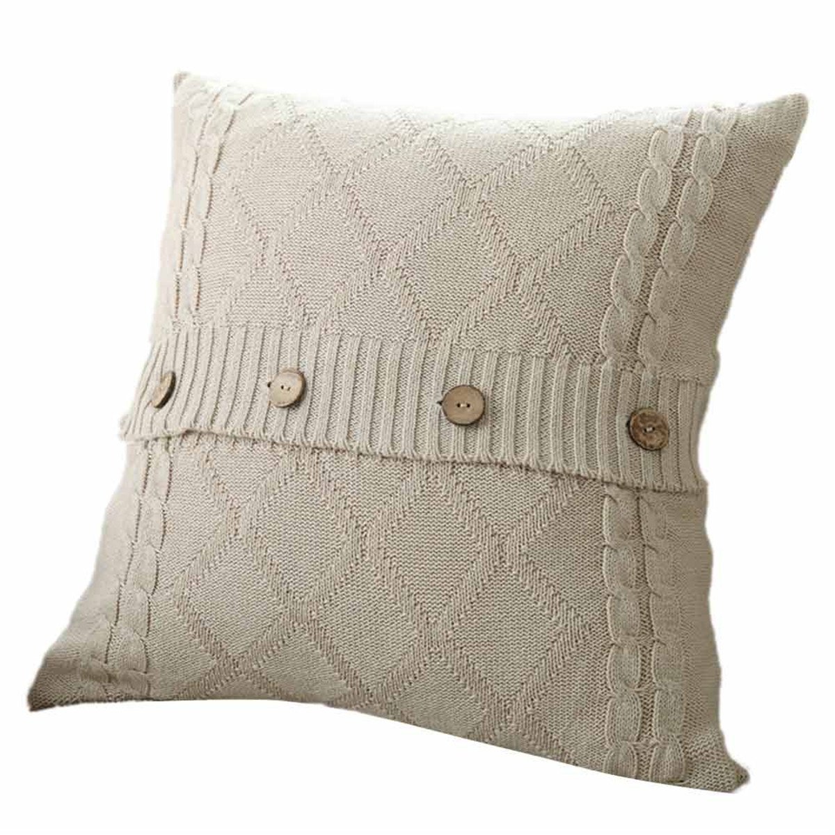 Knitting Pillow Case With Button Fat Chot Square Knitted Cushion