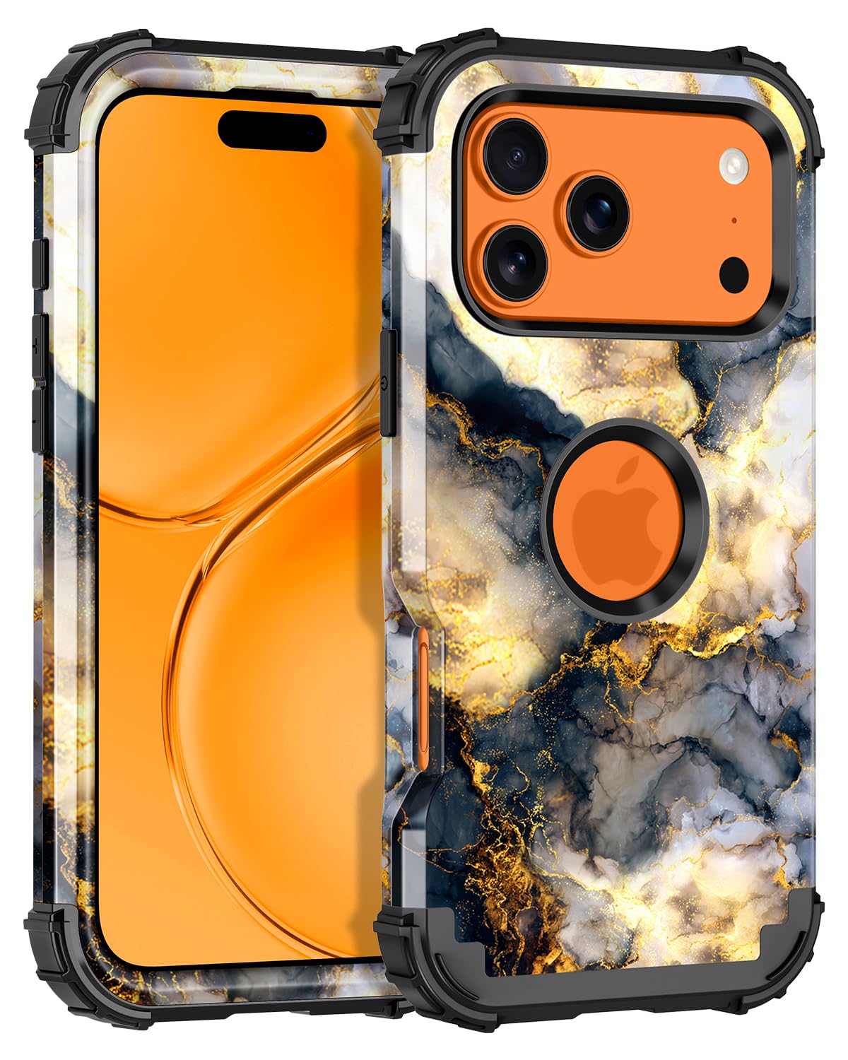 Casetego for iPhone 17 Pro Max Case,Three Layer Heavy Duty Sturdy Shockproof Protection Full Rugged Hard PC+Soft TPU Bumper Protective Girls Case for Apple iPhone 17 Pro Max 6.9 inch,Black Marble