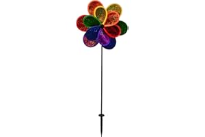 In the Breeze 2725 Mylar Rainbow Sparkle Double Flower Spinner, 14-Inches