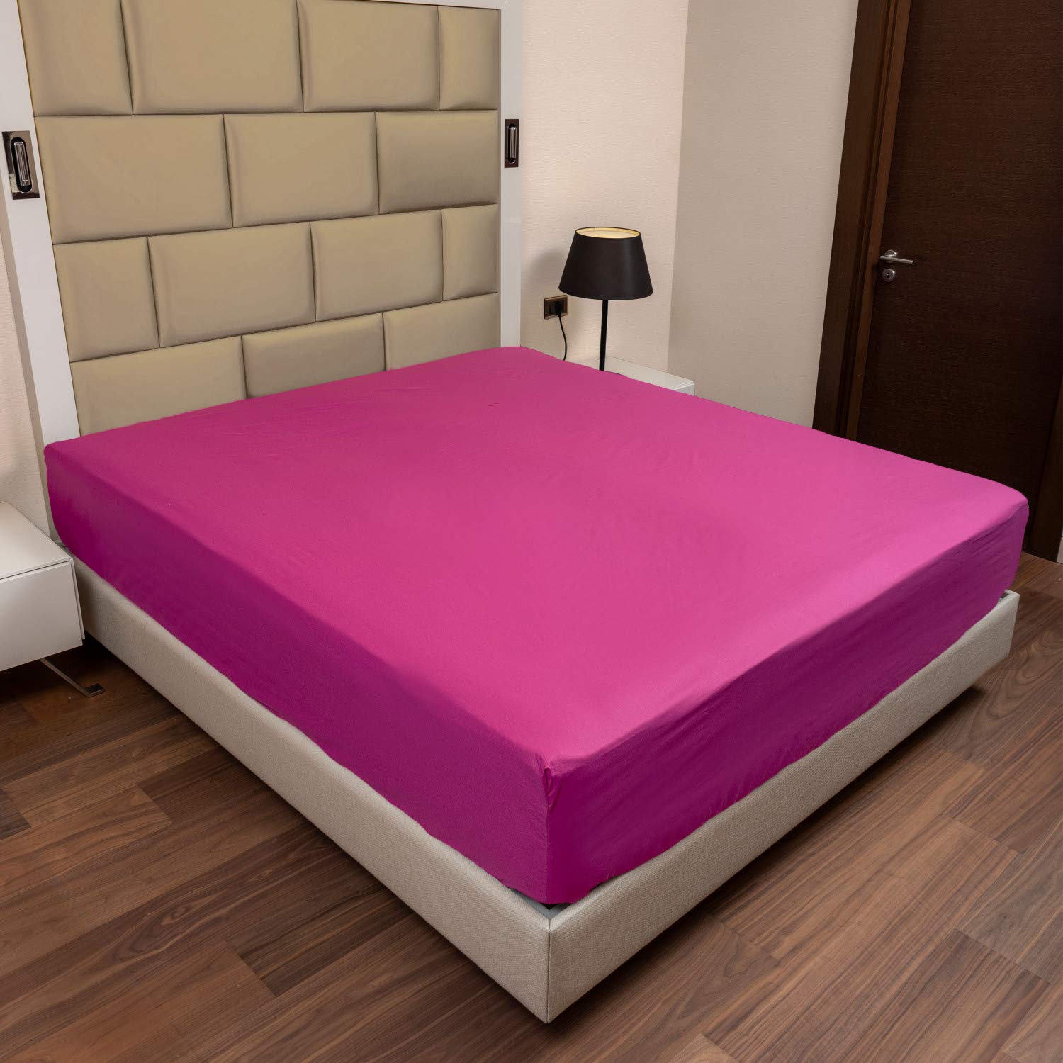 ABAKUHAUS Cotton Fitted Sheet, Super Soft Solid Colored Elastic Bed Sheet, 135 cm x 190 cm, Hot Pink