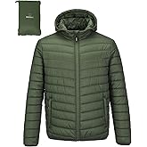 Outdoor Ventures Men's Lightweight Packable Hooded Puffer Jacket Insulated Winter Coat for Snow Ski Traveling
