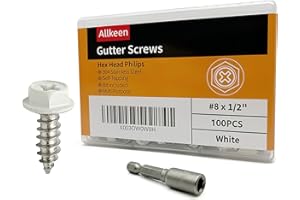 Allkeen White Painted Self Tapping Gutter Screws #8 x 1/2" Hex Head Downspout Sheet Metal Screws, 100 Pieces