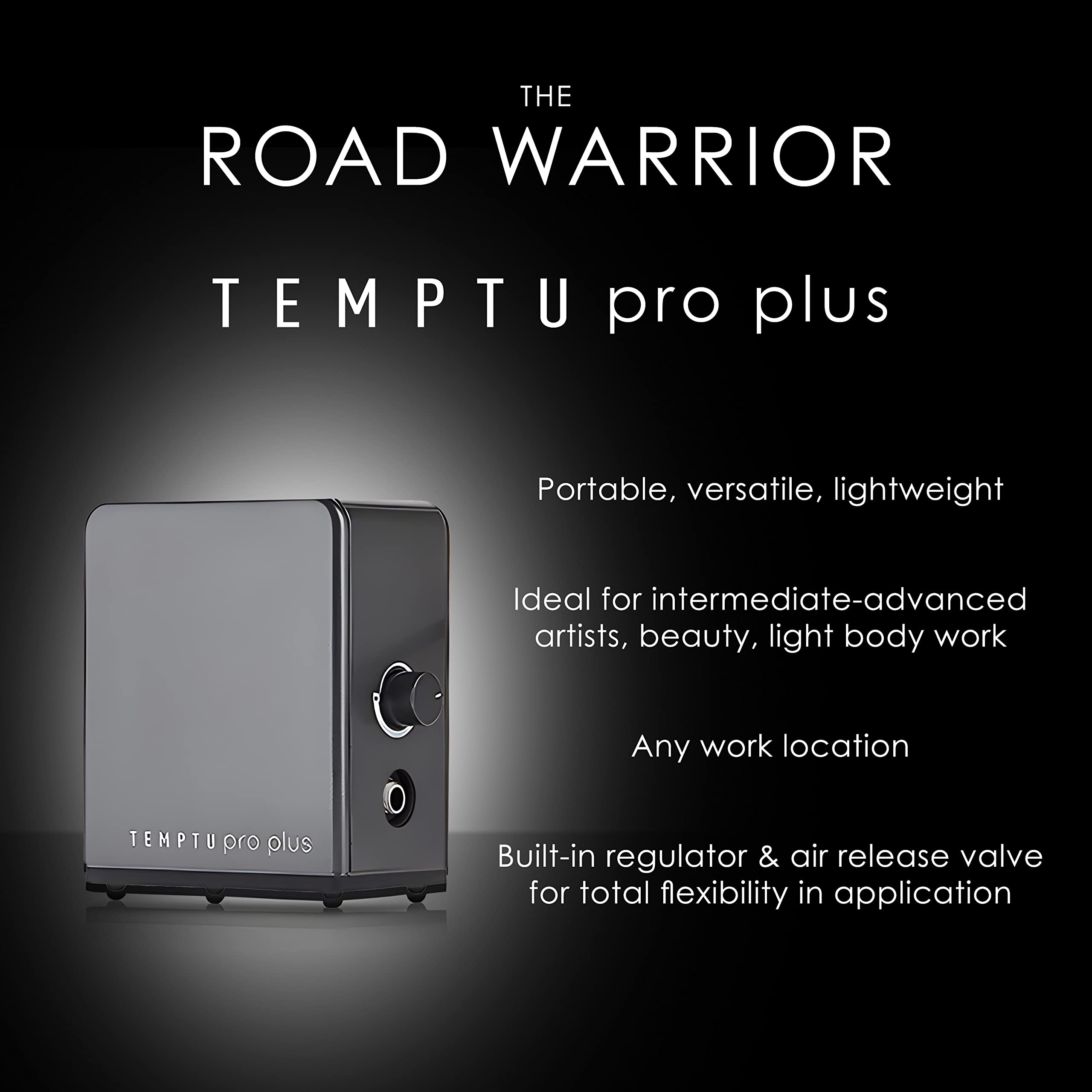 TEMPTU Pro Plus Versatile, Professional Dual-Action Airbrush Compressor For Beauty & Light Body Work | Lightweight & Travel-Friendly