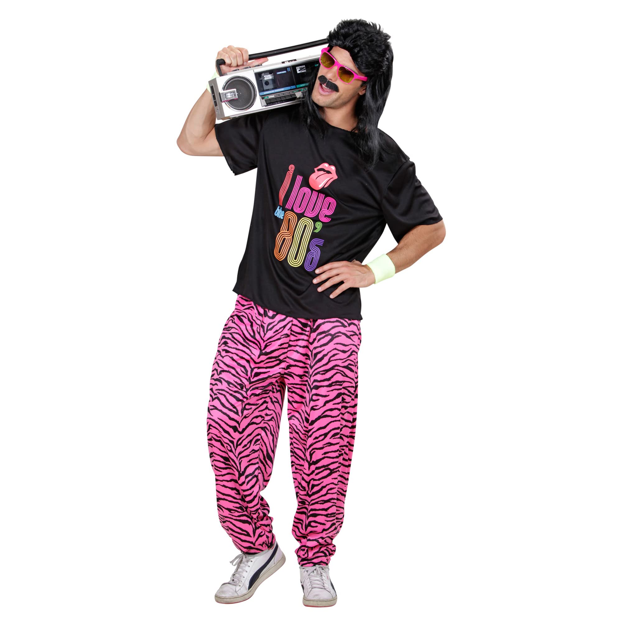 WIDMANN 98855 3XL Adult Mens "I Love the 80's" Neon 80s Fashion Outfit. Includes T-Shirt and Baggy Pants. Fancy Dress Costume, Outfit, World Book Day, Halloween, Carnival, 80s, Glam Rock