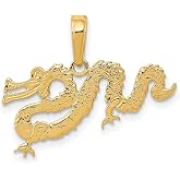 14k Yellow Gold Chinese Dragon Charm Pendant, Mythical Symbol | 13 x 23 mm dragon element, 14.5 mm item length, polished textured finish, solid 2 mm bail