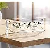 Personalized Acrylic Desk Name Plate – Custom Nameplate Printed on Clear Solid Acrylic Glass Block, Elegant Office Desk Accessory, Unique Corporate Gift, Customized Office Decor for Professionals