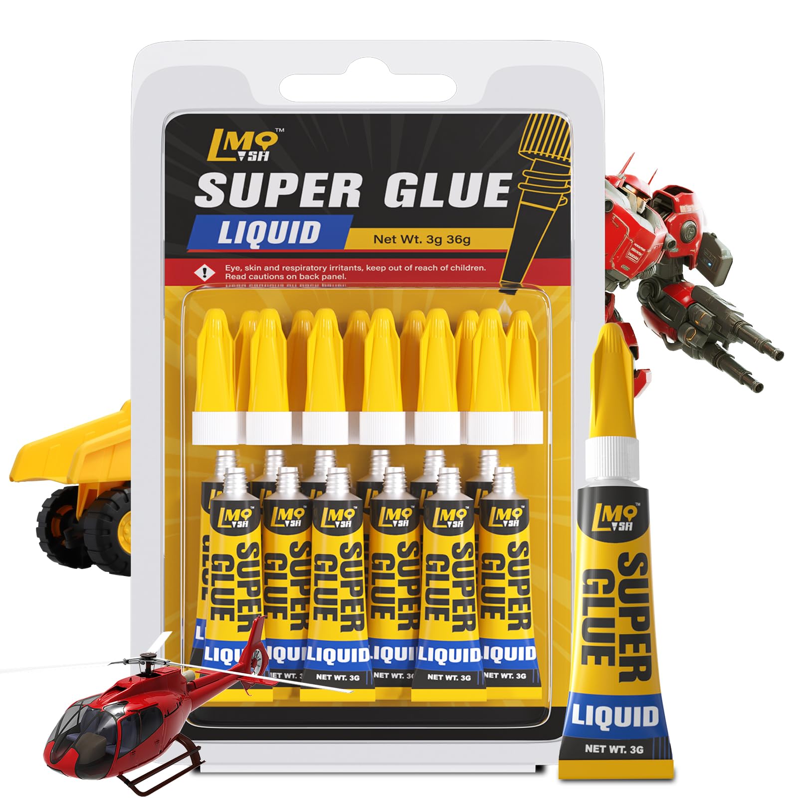 Photo 1 of 12×3g Mini Super Glue Clear Liquid, All Purpose Single Use Superglue Heavy Duty Strong for Plastic Ceramic Glass Metal Repair, Instant Cyanoacrylate Adhesive Bonding Wood Miniatures 3D Print