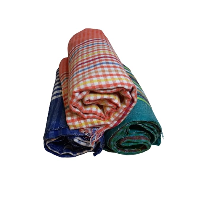 DESHABOINA VN Handloom Cotton Towels (Pack of 3) Medium Size 52/23 Inches Heavy Quality(Multi