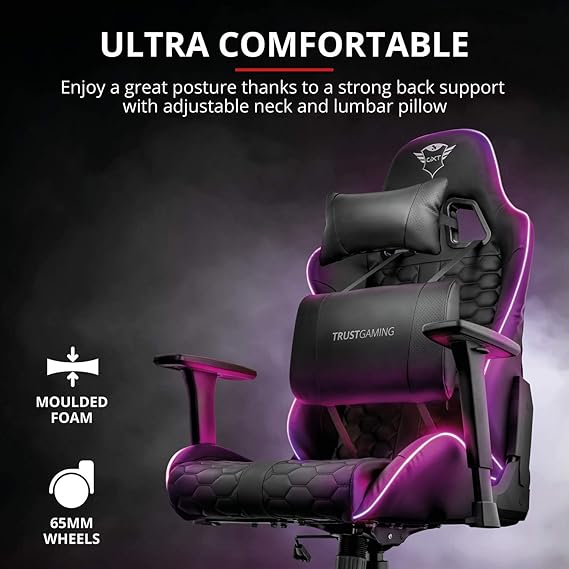 Trust Gaming Gxt 717 Rayza Gaming Chair With Rgb Led Lighting Black 126 X 74 X 66 Cm Amazon De Kuche Haushalt