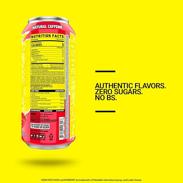 GHOST ENERGY DRINK – 12-PACK, SOUR PATCH KIDS REDBERRY, 16OZ – ENERGY & FOCUS & NO ARTIFICIAL COLORS – 200MG OF NATURAL CAFFEINE, L-CARNITINE & TAURINE – GLUTEN-FREE & VEGAN