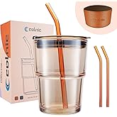 Colnic Iced Coffee Cup, 15 oz Glass Cups With Lids And Straws, Iced Coffee Glasses Tumbler, Thick Wall Mug For Tea Water With