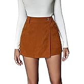 WDIRARA Women's High Waist Wrap Button Corduroy Skort Shorts with Pocket