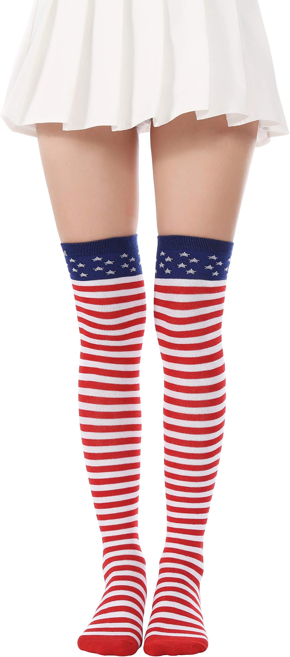 Flag long Sock American USA Knee High Christmas Socks Thigh High Patriotic Stockings (A Pair Flag Over Knee Socks)