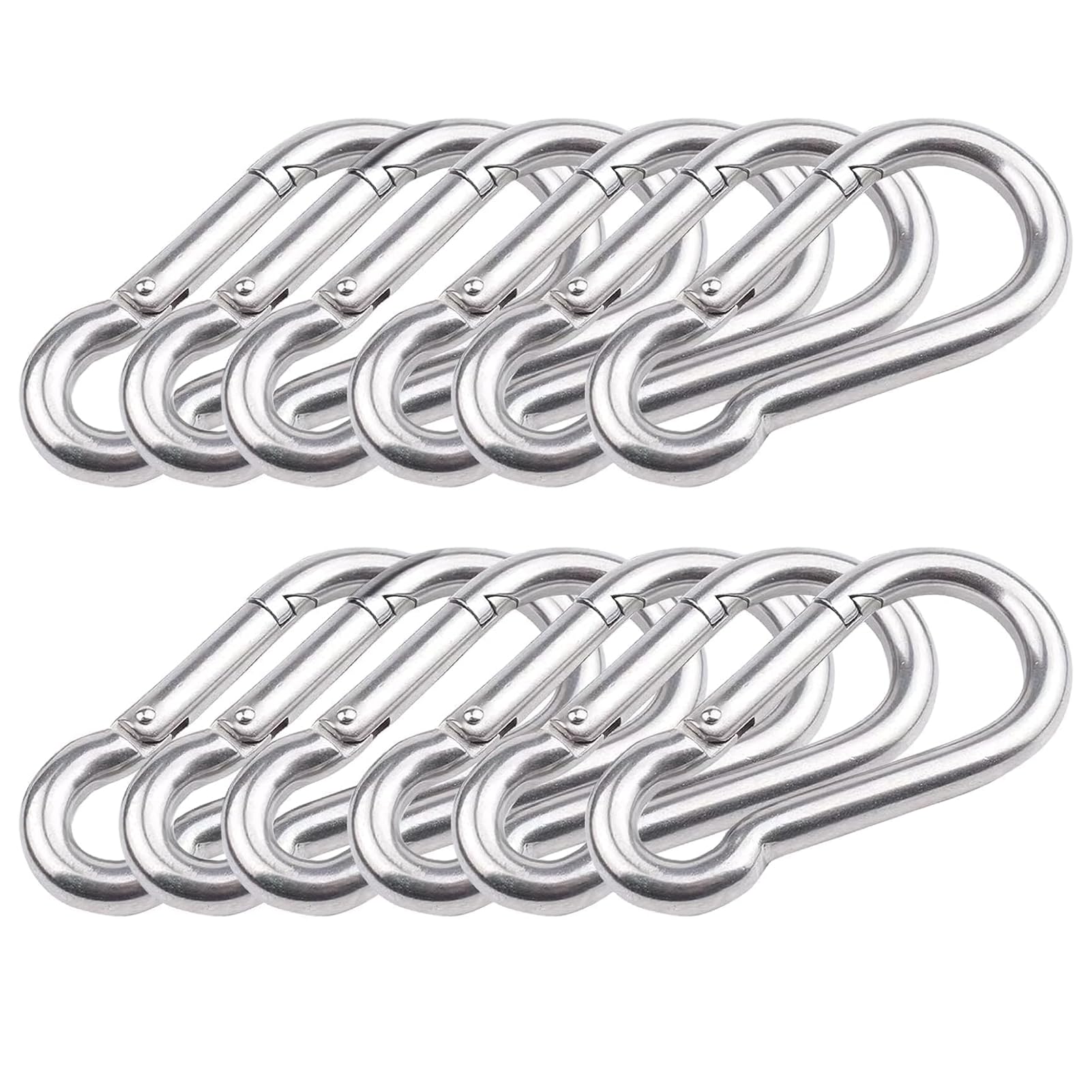 REBECASKYENS 12 Pcs 6cm Stainless Steel Silver Carabiner Clips, Round Non-locking Snap Hooks for Hiking, Camping, Fishing, Dog Leash & More