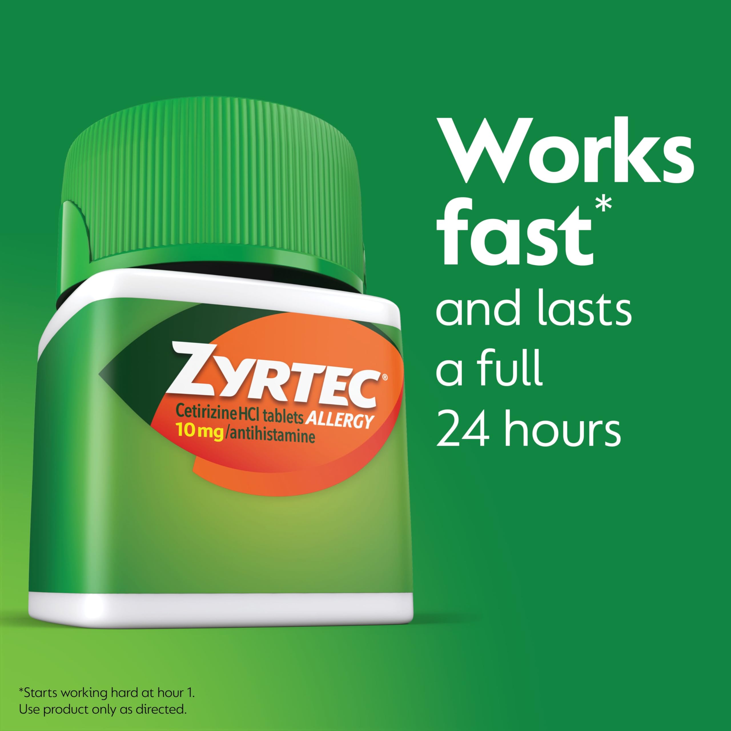 Zyrtec 24 Hour Allergy Relief Tablets, Indoor & Outdoor Allergy Medicine with 10 mg Cetirizine HCl per Antihistamine Tablet, Relief of Allergies, 60 count.