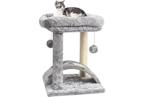 SYANDLVY Small Cat Scratching Post for Indoor Cats, Cat Sisal Scratcher Board with 2 Hanging Balls, Great for Kittens (Light Grey)