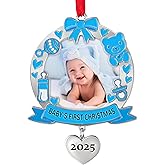 EVA murmure Babys First Christmas Photo Ornament 2025 Boy - My First Christmas Xmas Tree Picture Frame Ornament - Personalized 1st Christmas Baby Ornament 2025 - Baby Christmas Decoration Gifts