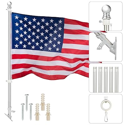 photo Metal Flag Holder For House jezzluky 6ft house flag pole kit with 3x5 ft american flag us flag adjustable tangle free pole and metal holder residential or commercial wall