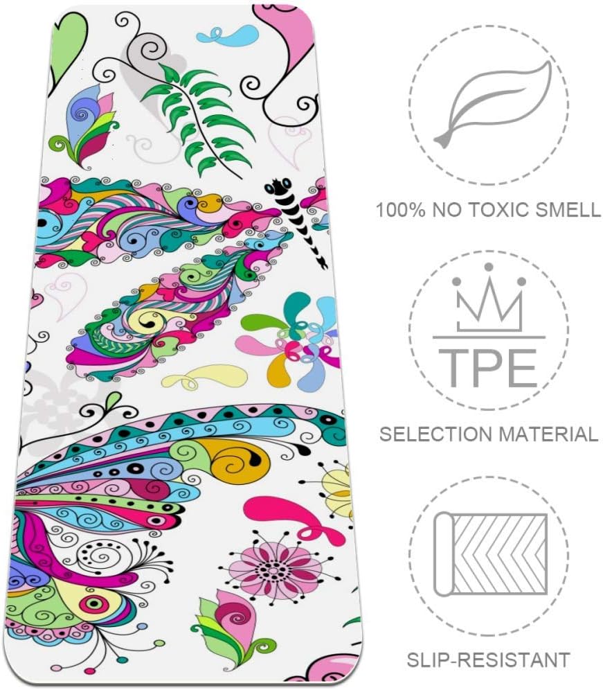 Eslifey Dragonfly Yoga Mat Thick Non Slip Yoga Mats for Women&Girls Exercise Mat Soft Pilates Mats,(72x24 in, 1/4-Inch Thick)