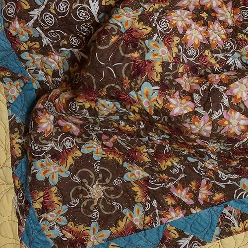Amazon Com Quilt Modern Patchwork Summer Kaleidoscope Motifs Teal Yellow Pink Brown And White Handmade