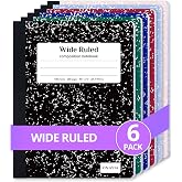 ONAVIA Composition Notebook Wide Ruled 6 Pack, 200 Pages, Assorted | 100 ct, 9.75 x 7.5 in, Wide Ruled Composition Notebook, Durable Comp Book, School Notebooks, Note Taking, Students