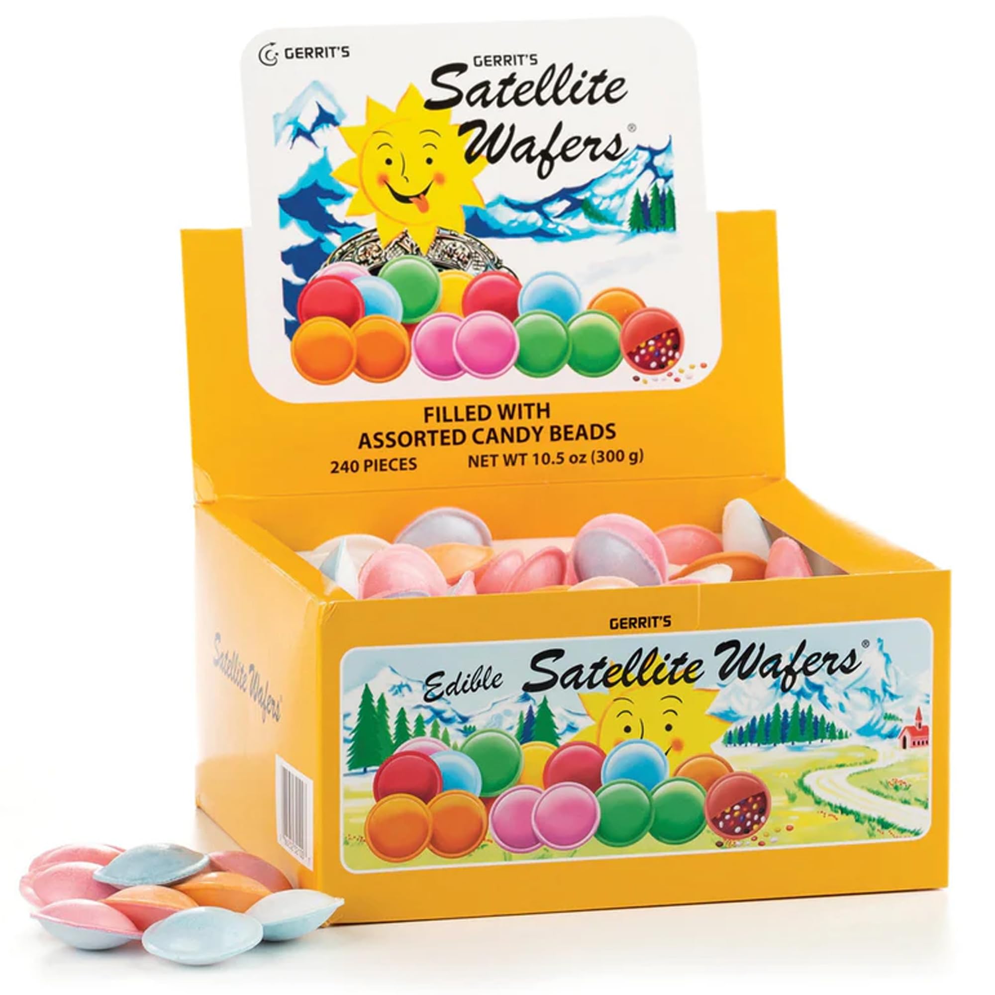 Gerrit's Satellite Wafers Candy - Pack of 240 - Filled with Assorted Beads - Light, Crispy, and Nostalgic Flying Saucer Candy Wafers Image Gerrit's Satellite Wafers Candy - Pack of 240 - Filled with Assorted Beads - Light, Crispy, and Nostalgic Flying Saucer Candy Wafers Image