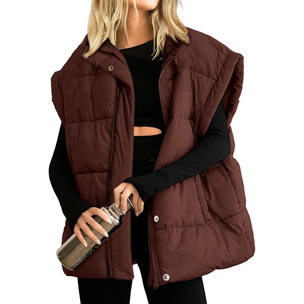 Songling Womens Oversized Puffer Vest Stand Collar Full Zip