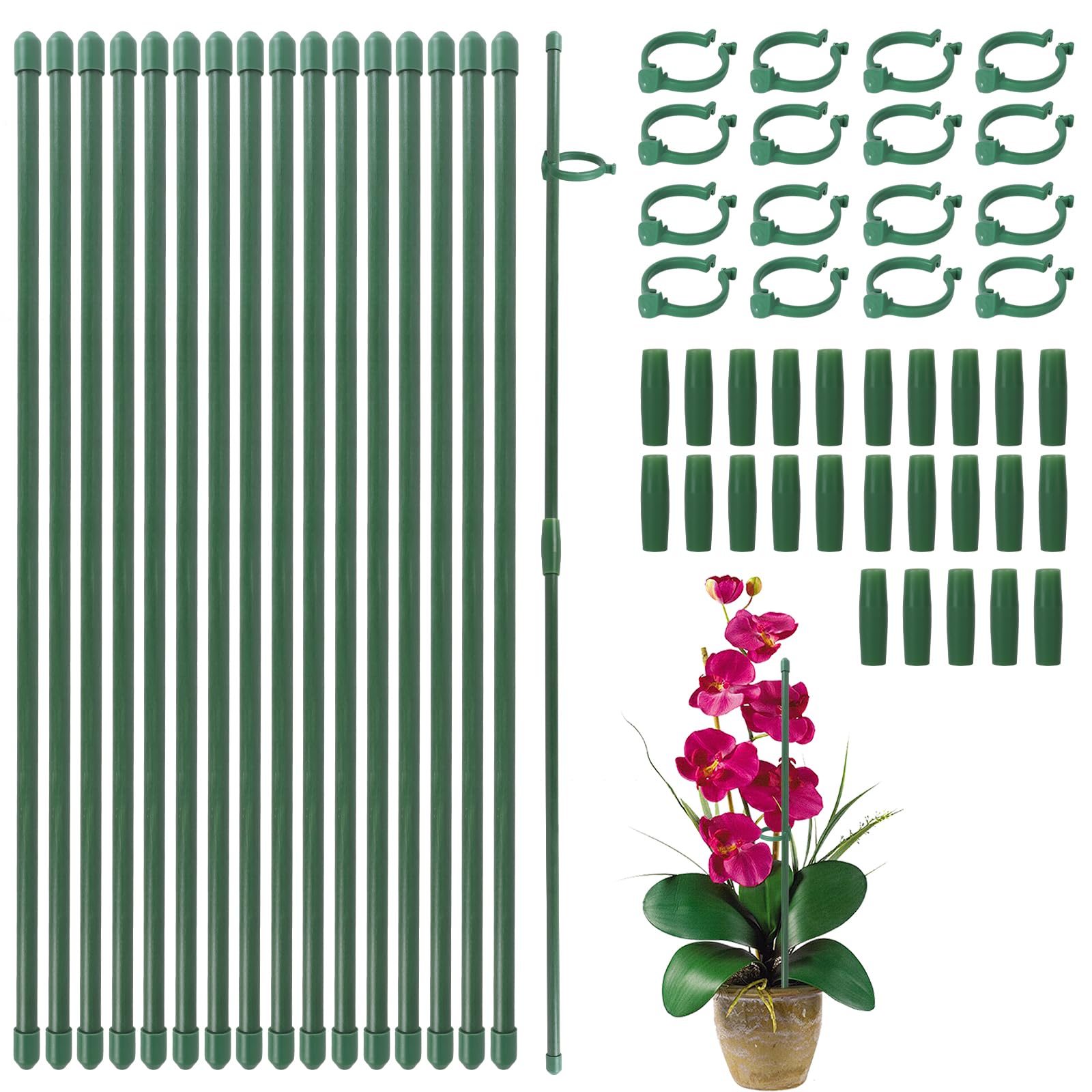 Niuoppy 30pcs Plant Support Sticks, 30cm Garden Flower Sticks with Clips, Vine support Fixing, Orchid Sticks and Clips, Plant Sticks for Floral Orchid Pea Vegetables Support, Garden Stakes (30CM)