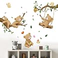 Amimagen Large Pine Tree & Bear Wall Decals - Woodland Animal Nursery Stickers, Removable Kids Room Decor