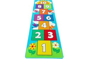 Hop & Count Hopscotch Rug for Kids, Floor Play Area Rug Game Carpet Crawl Jump Mat, Skid-Proof Backing, Great Gift for Boys G