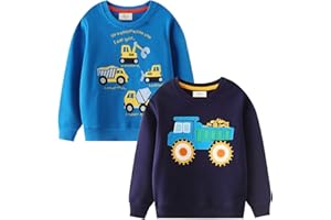 LOKTARC 2 Pack Toddler Boys Sweatshirts Patterned Long Sleeve Pullover Crewneck Tops Shirts