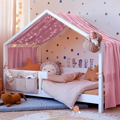 Vicloon Bed Canopy 100% Cotton Muslin Dark Pink 135x360cm Kids Bedroom