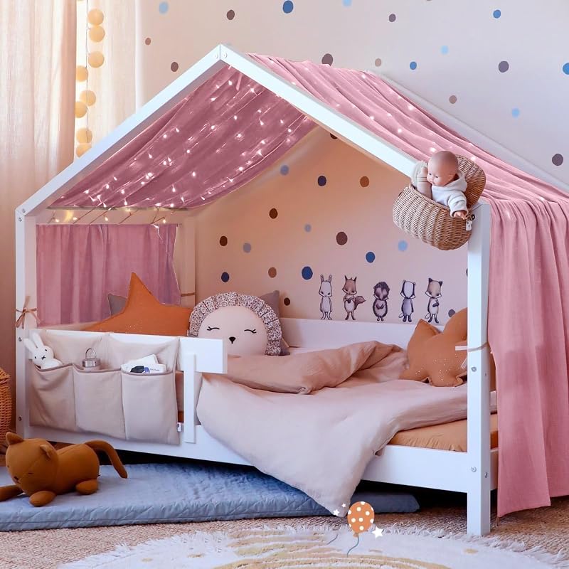 Vicloon Bed Canopy 100% Cotton Muslin Dark Pink 135x360cm Kids Bedroom