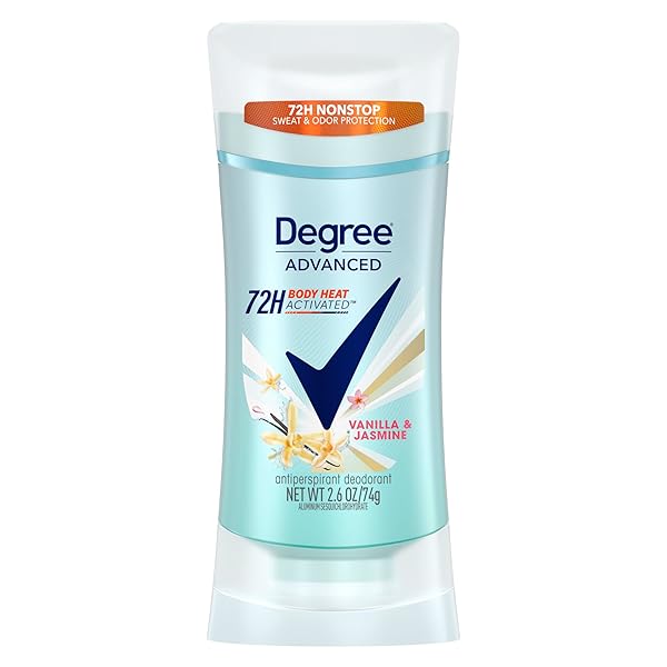DEGREE ADVANCED PROTECTION ANTIPERSPIRANT DEODORANT VANILLA & JASMINE FOR 72-HOUR SWEAT & ODOR CONTROL FOR WOMEN, WITH BODY HEAT ACTIVATED TECHNOLOGY, 2.6 OZ