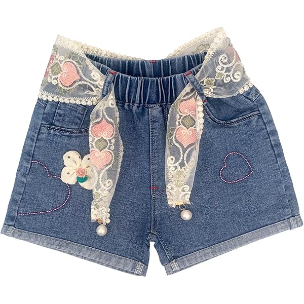 Peacolate Girls' Denim Shorts With Heart Belt - Elastic Waist (Ages 4-10 Years)