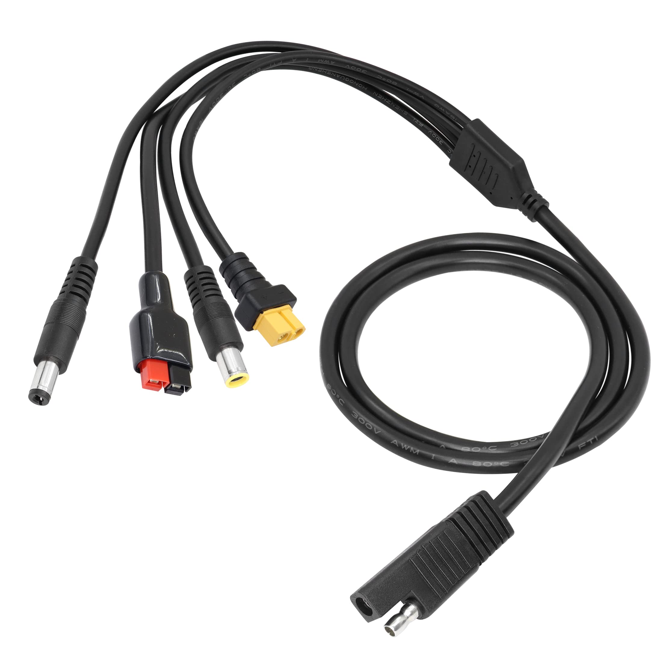 YACSEJAO Solar Connector to SAE Extension Cable 1.2M 14AWG 4-in-1 SAE to XT60 Female/ DC 5.5x2.1mm / DC8mm /Solar Adapter Extension Cable for Automotive RV Solar Panel Car Truck