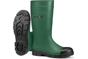 NINGO Steel Toe Rain Boots for Men, Waterproof PVC Rubber Boots with Puncture & Slip Resistant Design, Outdoor Knee High Mud 