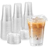 TashiBox 24oz100 Sets Clear Plastic Cups With Strawless Sip Through Lids,Clear Crystal disposable plastic cups,smoothie cups