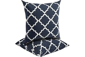 FUNHOME Outdoor Throw Pillows Water Resistant 18x18 inch,Decorative Throw Pillow with Insert Set of 2,Hidden Zipper Headrests for Patio Furniture Sofa Couch Chair (Blue Geometry)