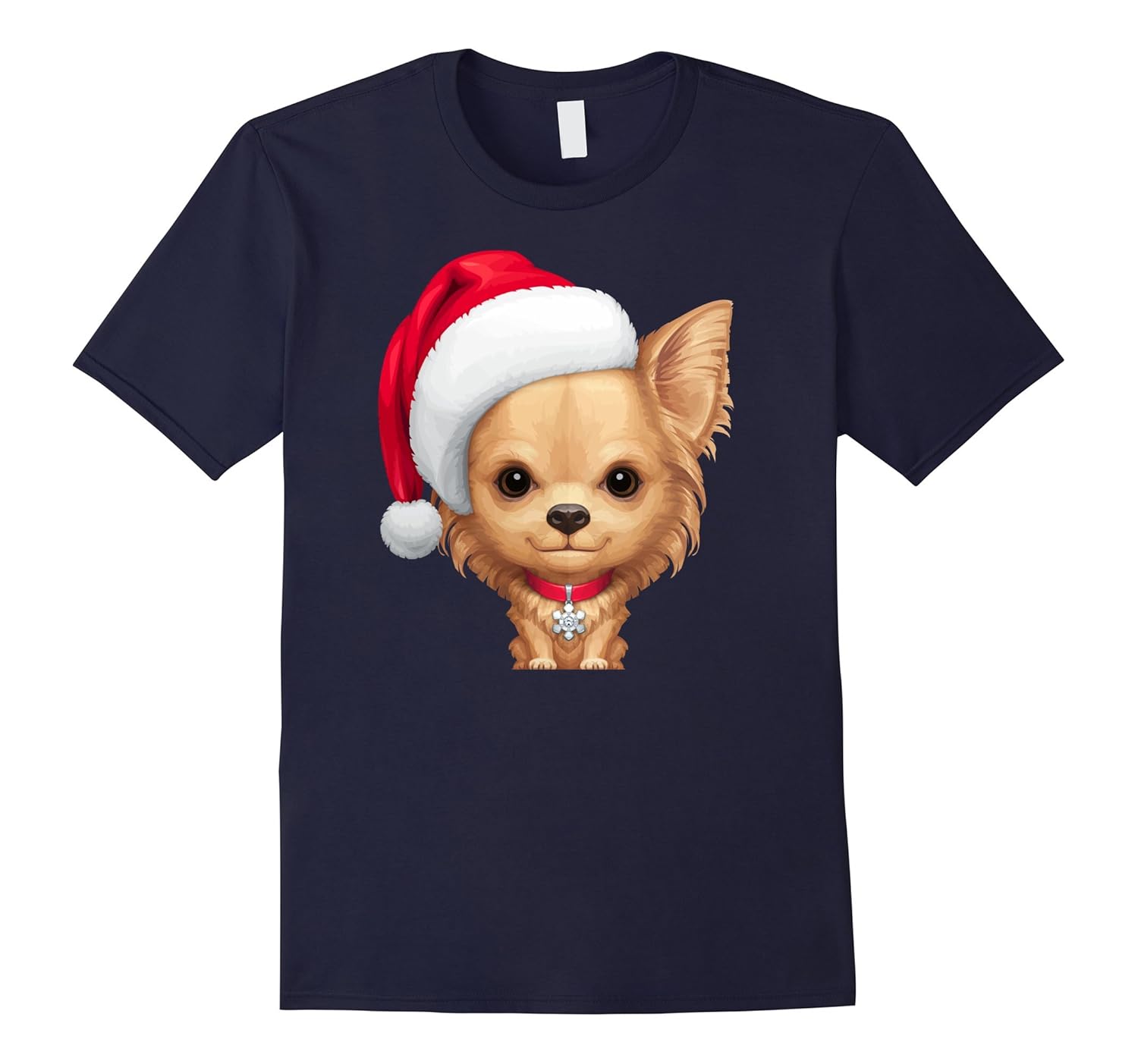 Cream Long Coat Chihuahua in Santa Hat Christmas T-Shirt-ANZ