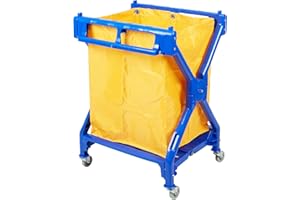 Farag Janitorial Commercial Laundry Cart with Wheels | 350 LBS Load | Blue Plastic Foldable Cart