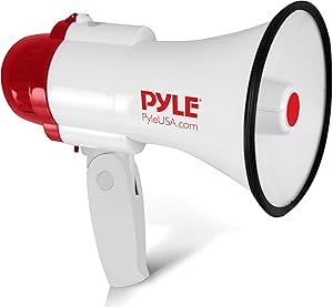 Pyle Megaphone Speaker PA Bullhorn - with Built-in Siren 30 Watt Voice Recorder & 800 Yard Range - Ideal for Football, Soccer, Baseball, Hockey, Basketball, Cheerleading Fans & Coaches - PMP35R
